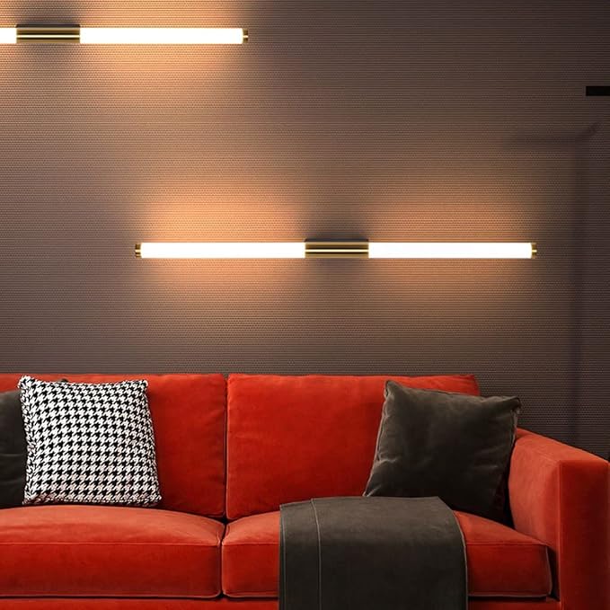 Mjsdjof LED gouden lange buis wandlamp, slaapkamer bed lineaire wandkandelaar, acryl lampenkap wandlampen creatieve spiegellamp, moderne minimalistische wandkandelaars lampen (driekleurig licht) photo 2
