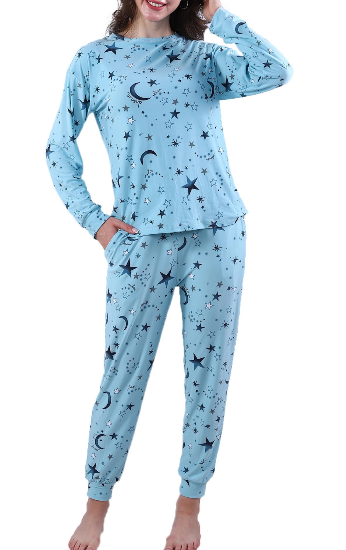 Abirfig Women's Pajamas Set Two Piece Pjs Long Sleeve Sweatshirt Long Pants Lounge Sleepwear with Pockets