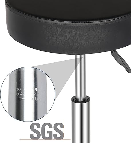 Miniatura 6 de QXDRAGON Taburete de bar redondo de altura ajustable, taburetes de bar modernos, silla de bar giratoria de 360 de piel sintética sin brazos con