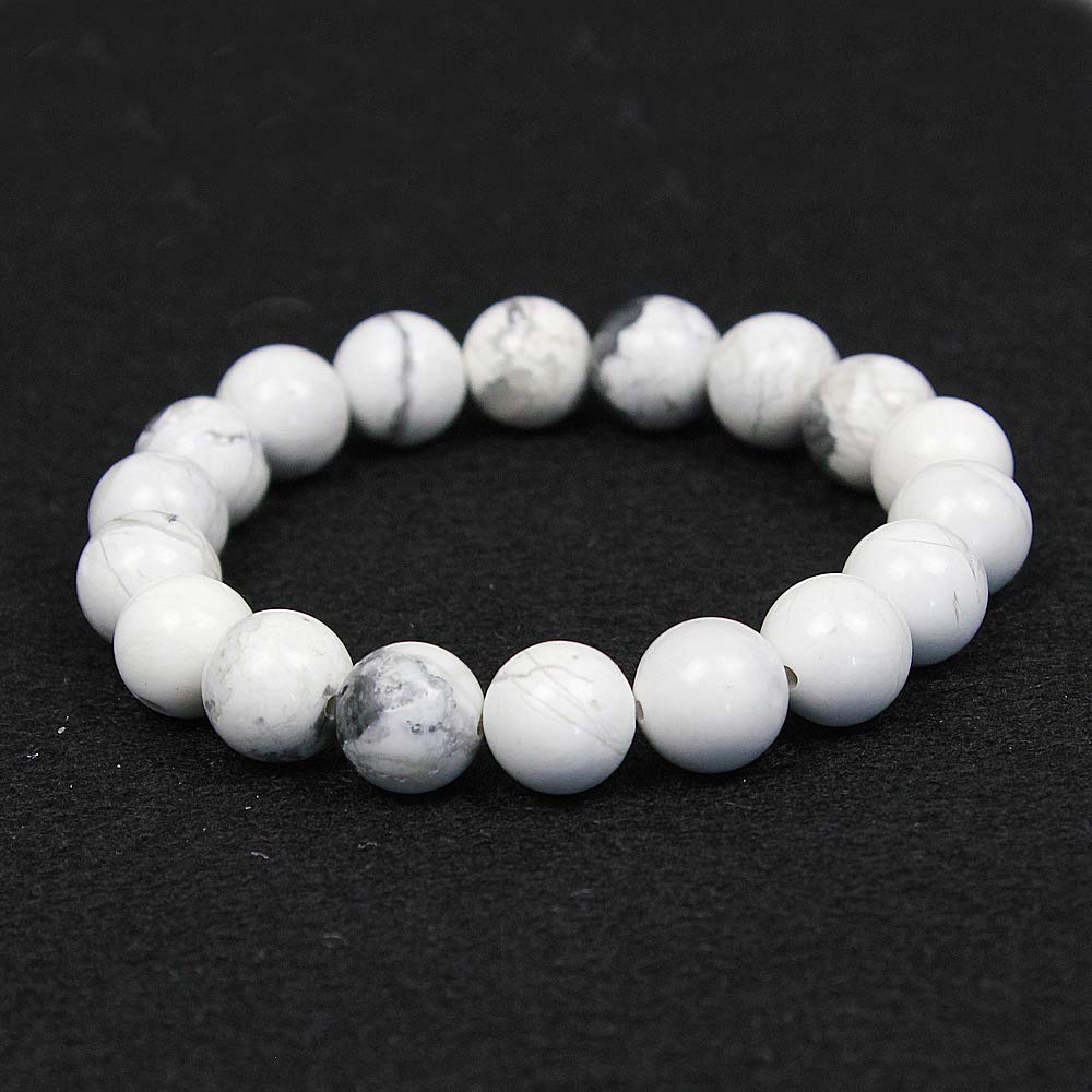 Ausgewähltes Armband für Damen und Herren, 10 mm, Howlith-Perlen, elastisch, Naturstein, Yoga-Armband, Armreif