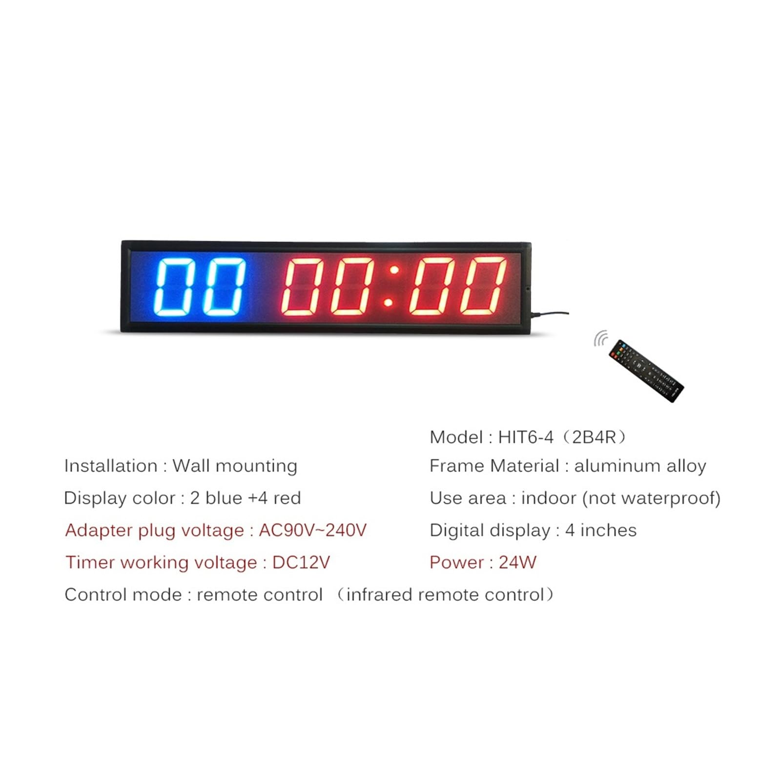 Reloj temporizador de gimnasio LED con pantalla de 4 pulgadas montado en la pared con mando a distancia for deporte boxeo Fitness Pantalla brillante