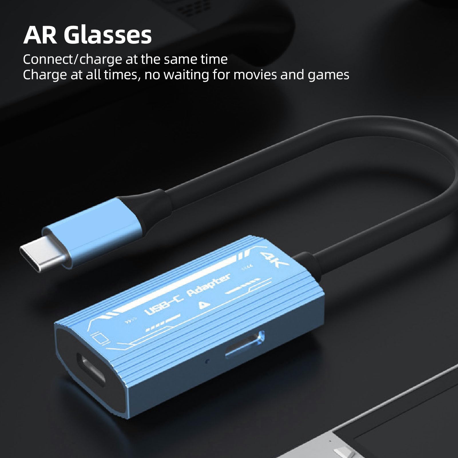 USB C Agli Occhiali e Adattatore di Ricarica, Adattatore a Vetro AR 4K 60Hz Fino a Pd3.0, Carica e Giocate Rapidi da 100 W3.0, per Xreal per Vitura per per Rayneo e Altri