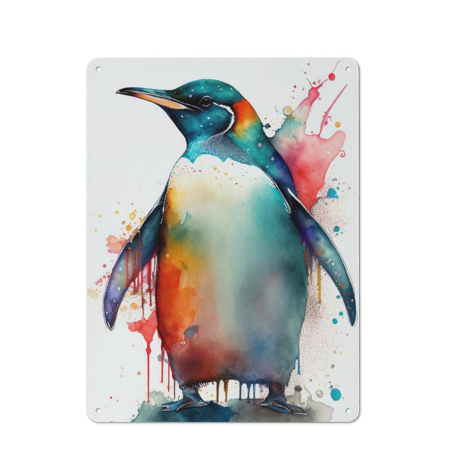 Junmoney Penguin Animal Watercolor Metal Wall Sign 40X30cm, Rustic Decor For Hallway Wall, For Metal Sign Collectors, For Garage And Workshop Walls