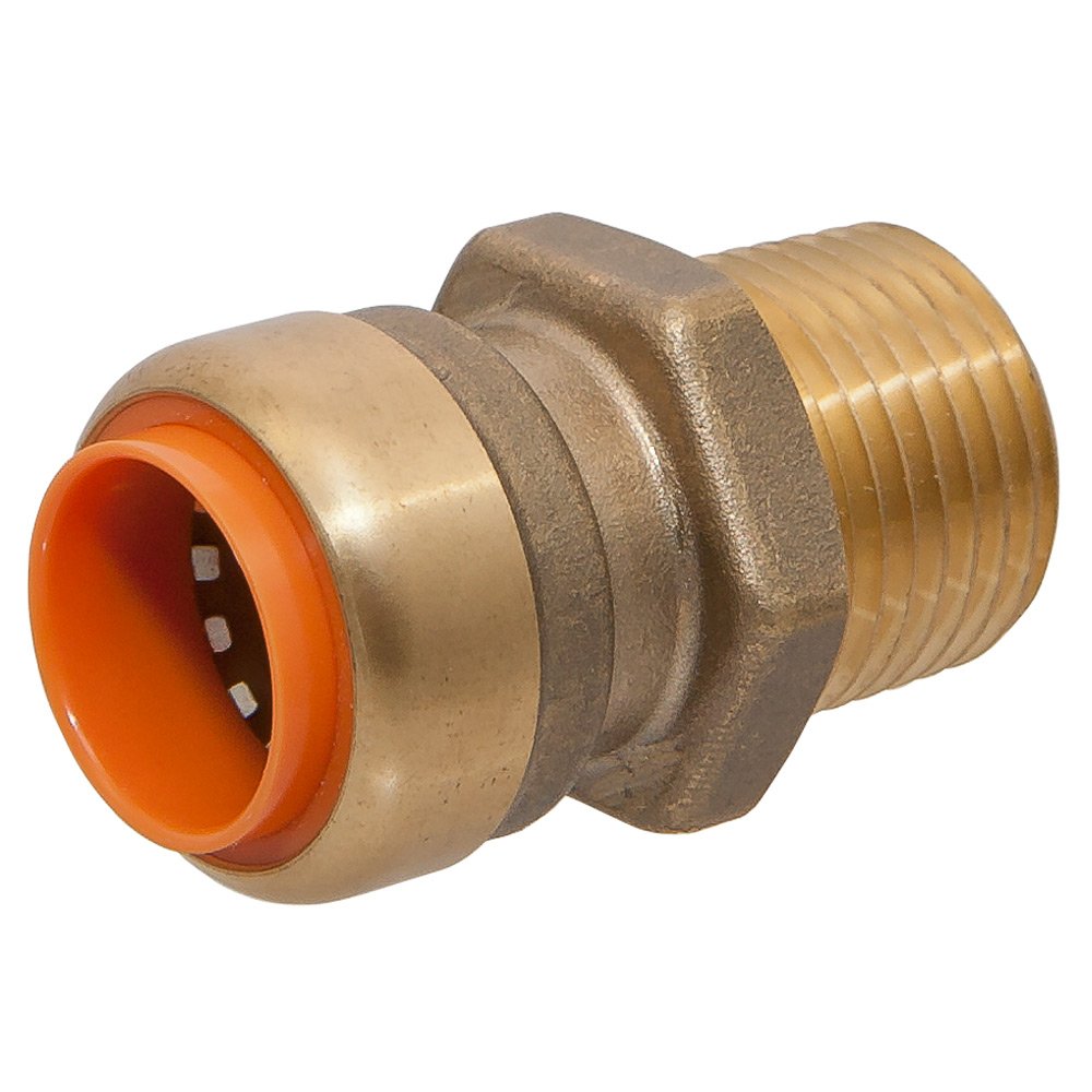 Evite fugas con el adaptador de empuje sin plomo macho de 1/2" x 3/4" en latón