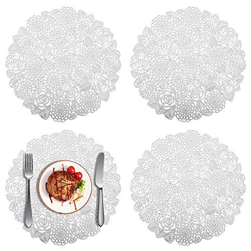 Ldawy Juego de 4 manteles Individuales, manteles individuales plastico, manteles individuales redondos, para mesas, Posavasos, ollas, sartenes y teteras en la Cocina(38cm)