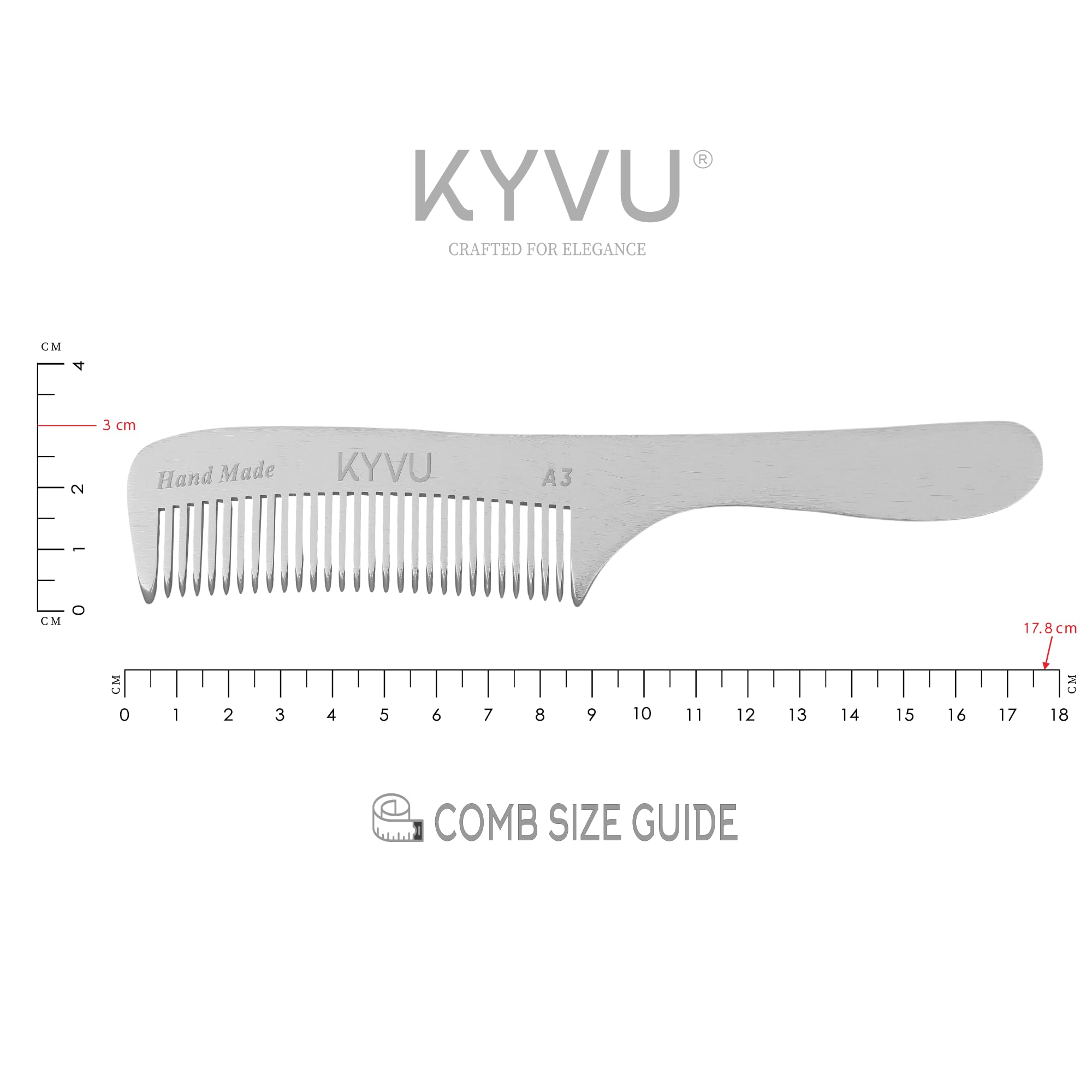 KYVU A3 Handmade 17.8 cm Coarse-Tooth Aluminium Comb with Handle, silver, 17.8 Centimeters - Image 4