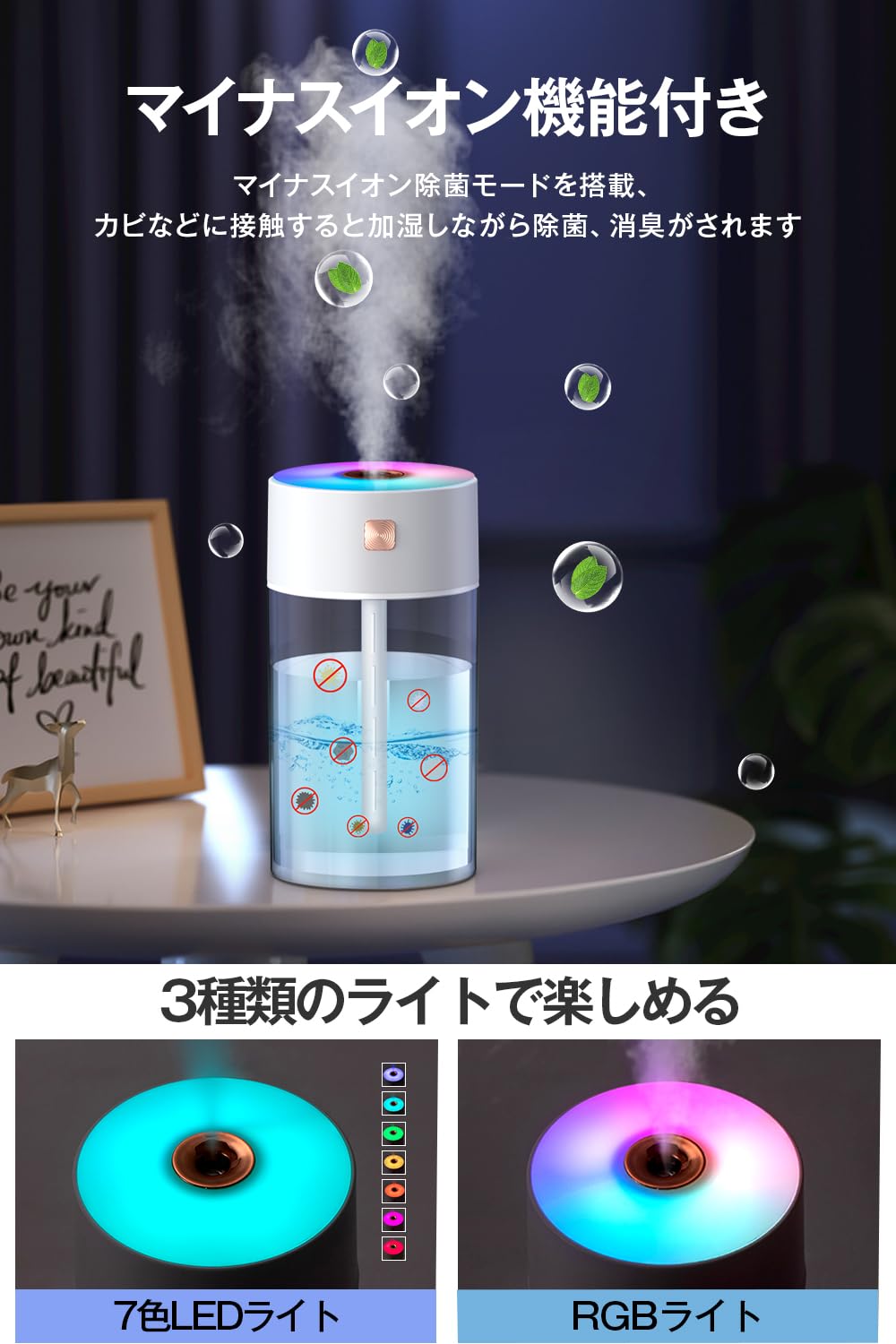 Amazon.co.jp: 加湿器 卓上 小型 超音波加湿器 USB給電式 300ml 大容量 