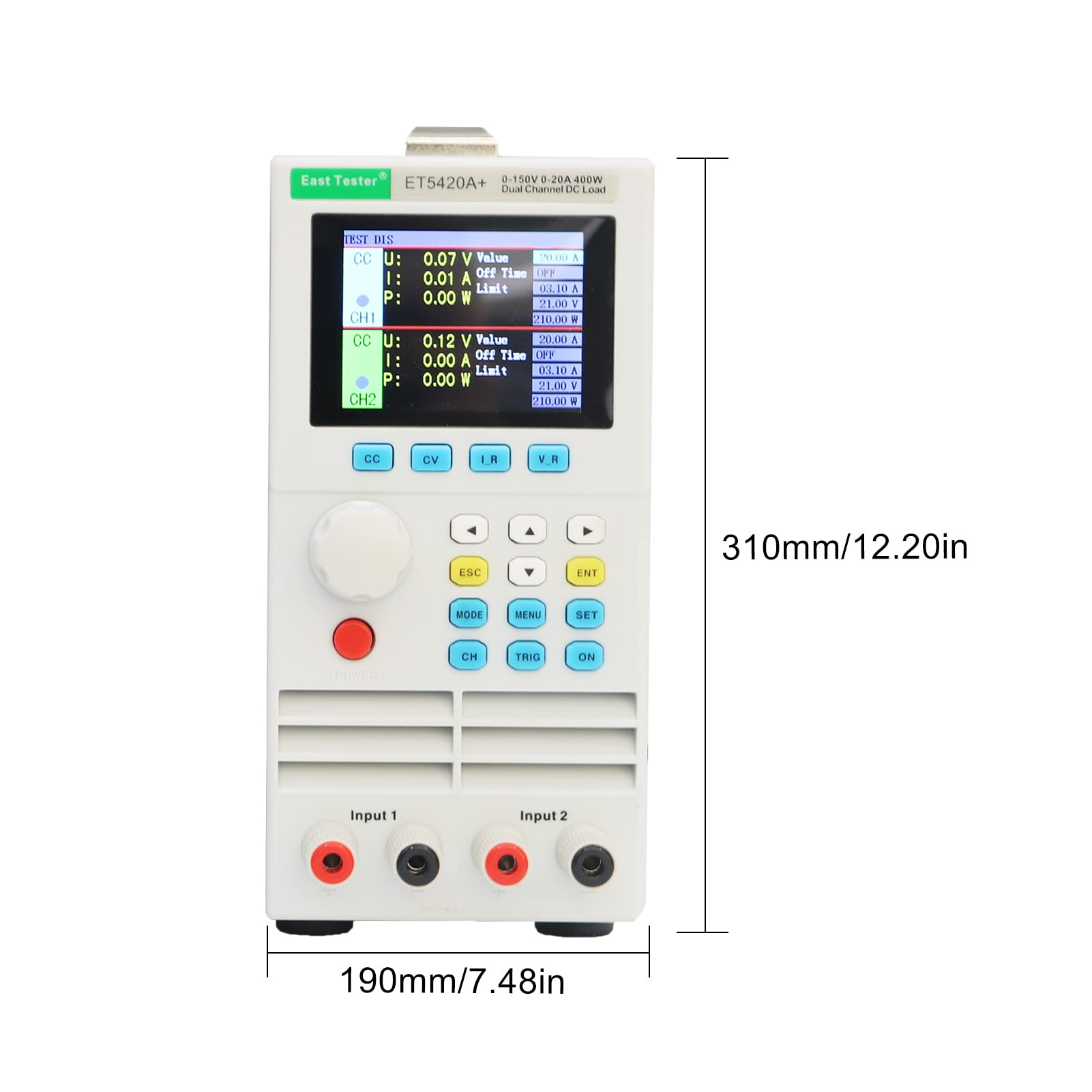 Irfora ET5420A+ Programmierbare elektronische Zweikanal-DC-Last 150 V 20 A * 2 200 W * 2 Programmierbarer elektronischer Zweikanal-DC-Lasttester CC CV CR CP CC + CV CR + CV-Modus