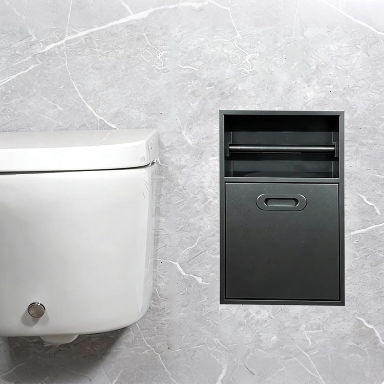 3-in-1 Trash Can with Tissue Holder Combo, Heavy Duty Niche for Shower Wall No Tile, Space-Saving Toiletries Storage Rack, Easy to Install(2-in-1-B)