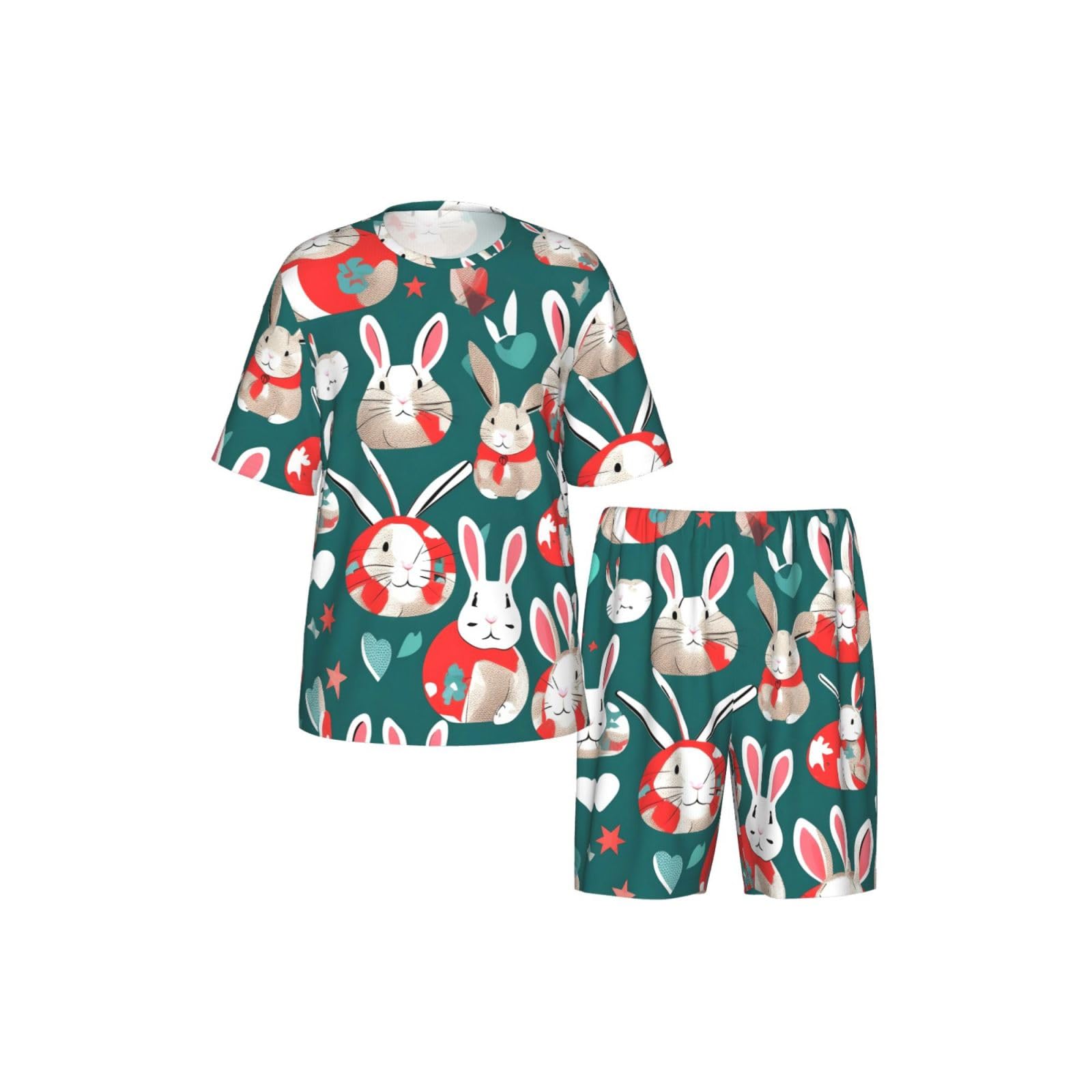 Conjunto de pijama clásico para hombre, con estampado de conejos, pantalones cortos de pijama suaves para hombre, perfecto para las noches de verano