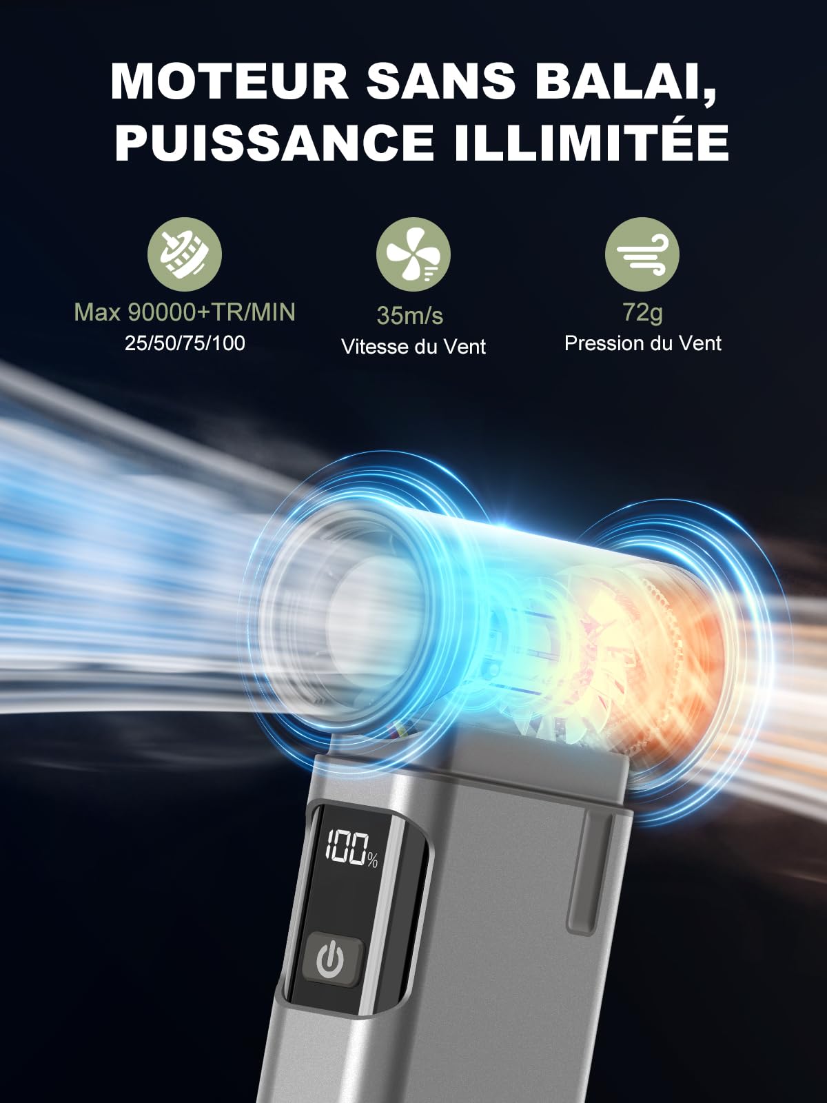 Smiling Shark JE-01 Souffleur Air Comprimé, Brushless Motor Dépoussiérants Puissants Électrique avec Écran LED & Corps en Alliage d'Aluminium, 4-Gears Mini Souffleur Sans Fil pour PC/Clavier/Campfire