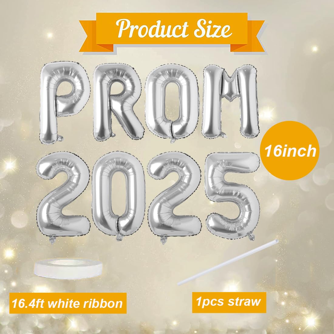Prom 2025 Balloons Banner Silver 16 inch Mylar letter Balloons Prom 2025 Sign Decoration for Graduation Party Birthday Retirement Class of 2025 Congrats Grad Party Supplies