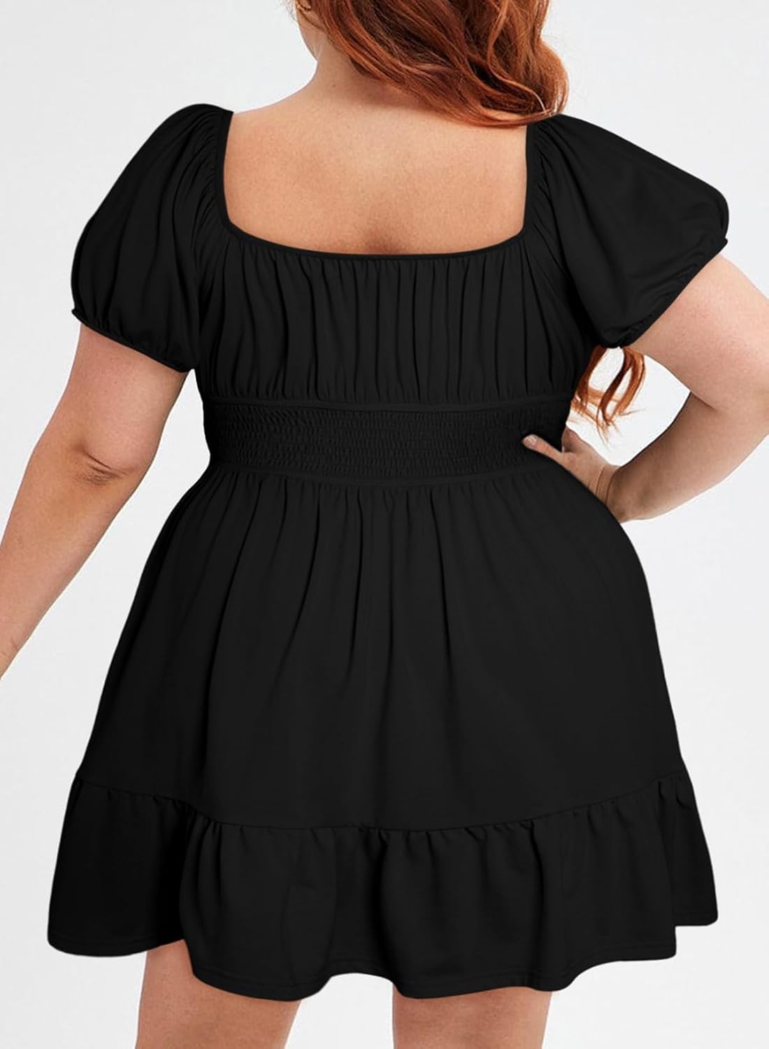 Eytino Plus Size Dress for Women Short Sleeve Square Neck Casual Mini Short Dresses for Wedding Guest(1X-5X) - Image 2