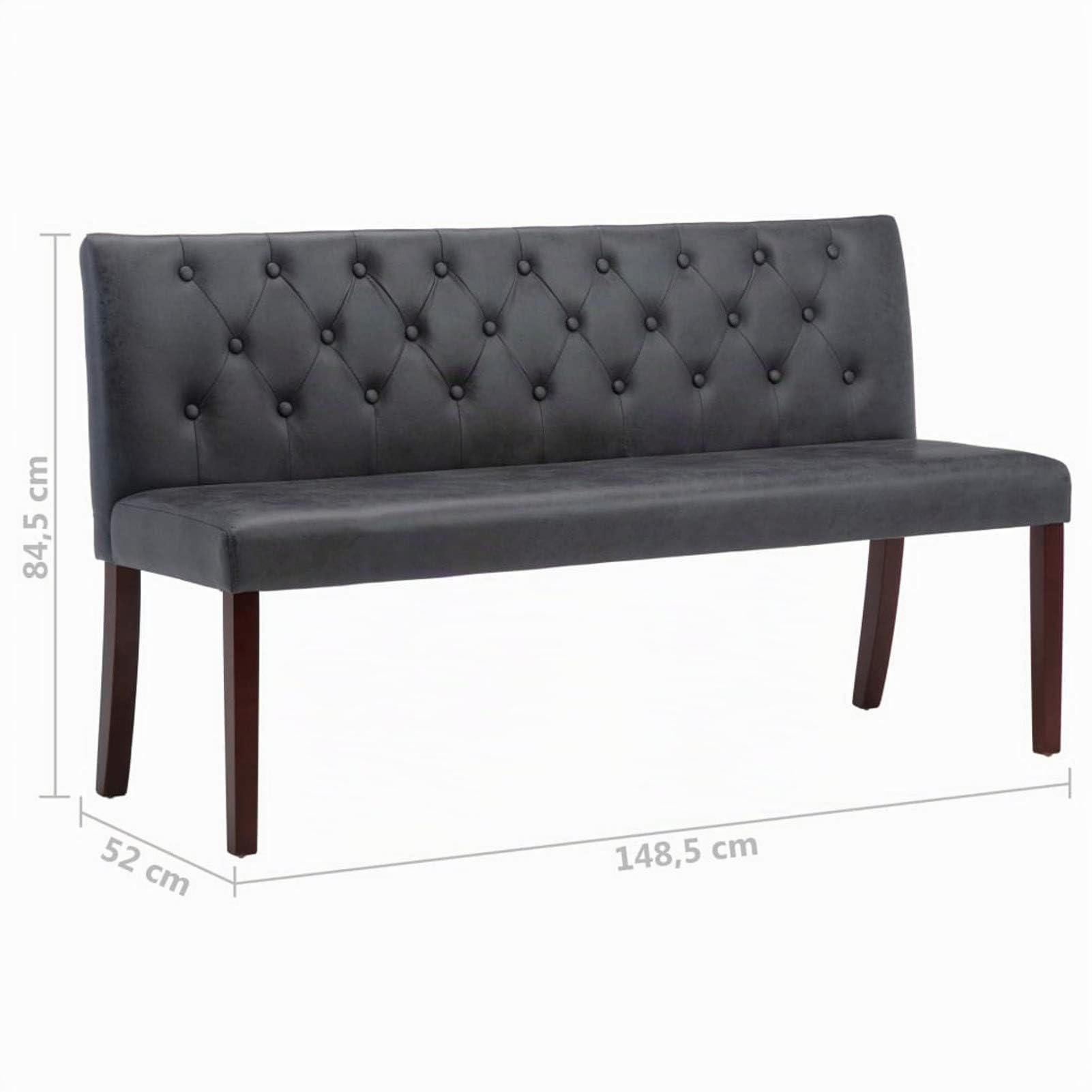 Homgoday Sitzbank Polsterbank Flurbank Bank Wartebank Esszimmerbank Wohnzimmerbank Bank mit Rückenlehne für Flur Wohnzimmer 148,5 cm Grau Wildleder-Optik
