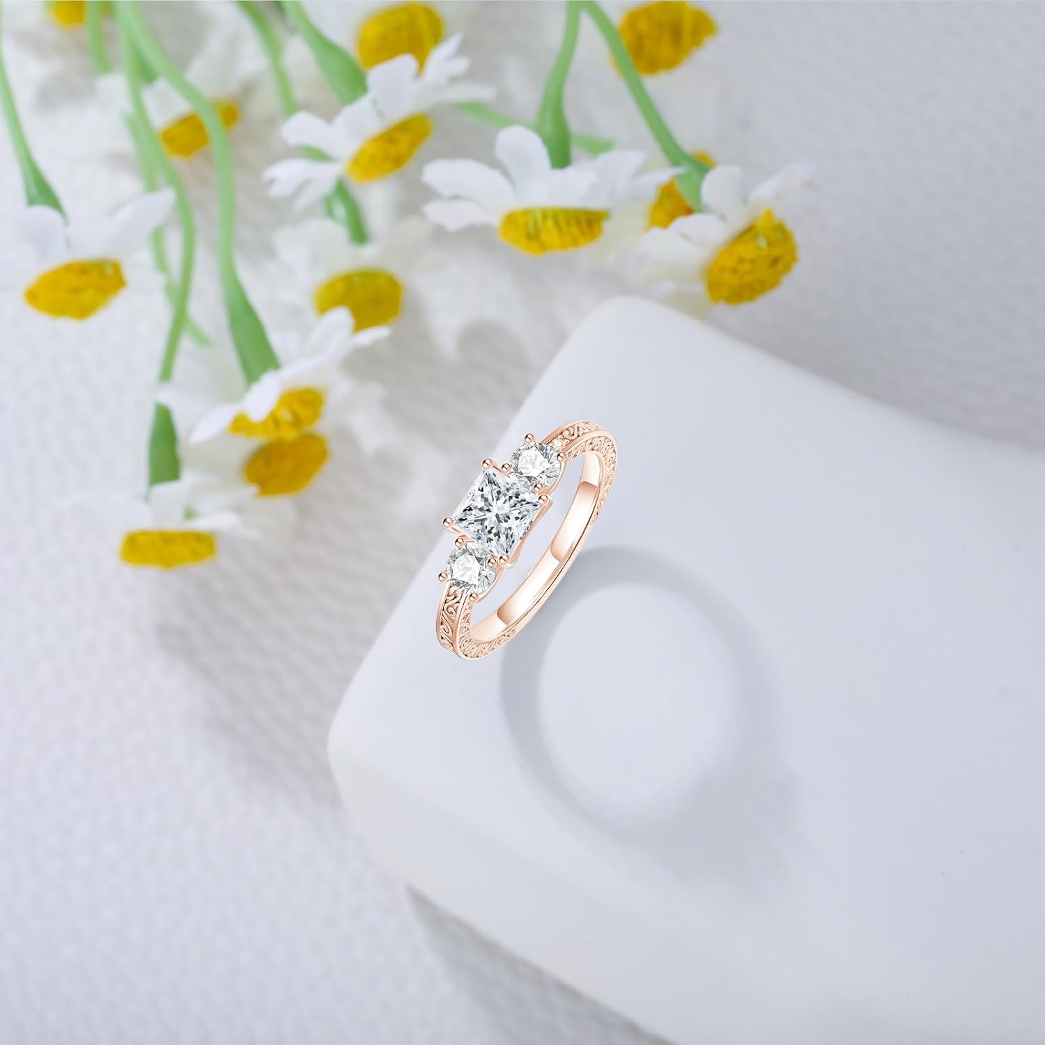 1.51 Carat (ctw) Princess Cut Moissanite Engagement Rings, 3 Stone Moissanite Wedding Engagement Ring for Women Anniversary, Three Stone Princess Cut Wedding Engagement Ring, Customizable 10K Gold/14K Gold/18K Gold/925 Sterling Silver