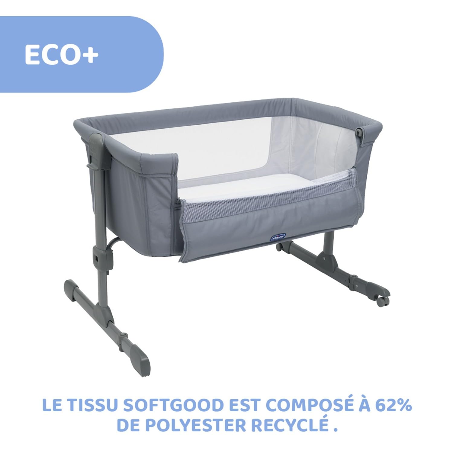 Chicco Next2Me Essential Lit Bébé Cododo, Berceau Bébé Cododo, Compatible avec Plusieurs Lits, Réglable en Hauteur, Bonne Circulation de l’air, Matelas et Sac Inclus, 0-6 Mois, Gris