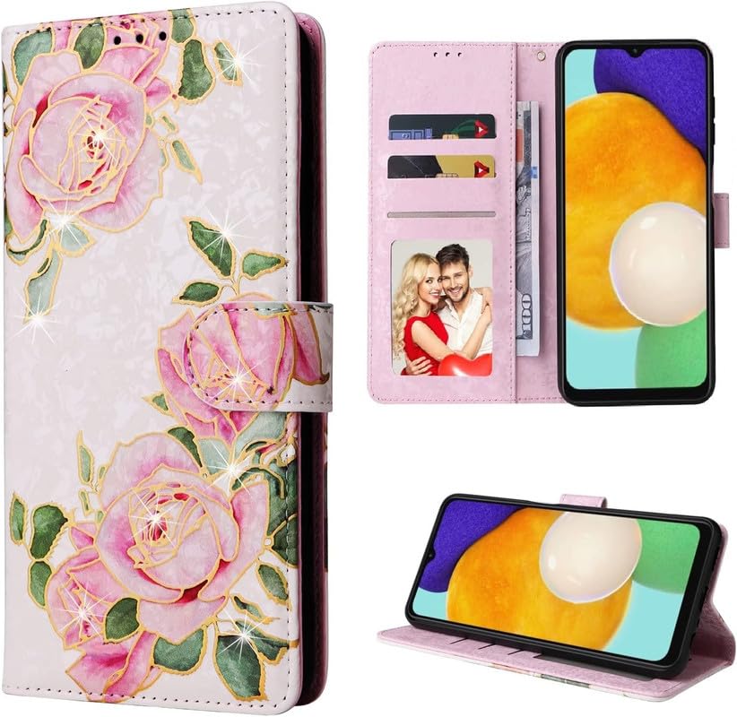 Image of ClickCase for vivo V60e 5G Gold Plating Printed PU Leather Wallet Case Flip Cover with Card Holder & Kickstand,Magnetic Flip Cover for vivo V60e 5G (Rose Floral)