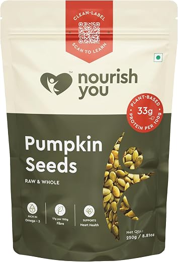 Nourish You Raw Pumpkin Seeds 250 gm – High Protein, Fiber-Rich Superfood Snack | Nutrient-Dense & Crunchy Seeds for Healt...