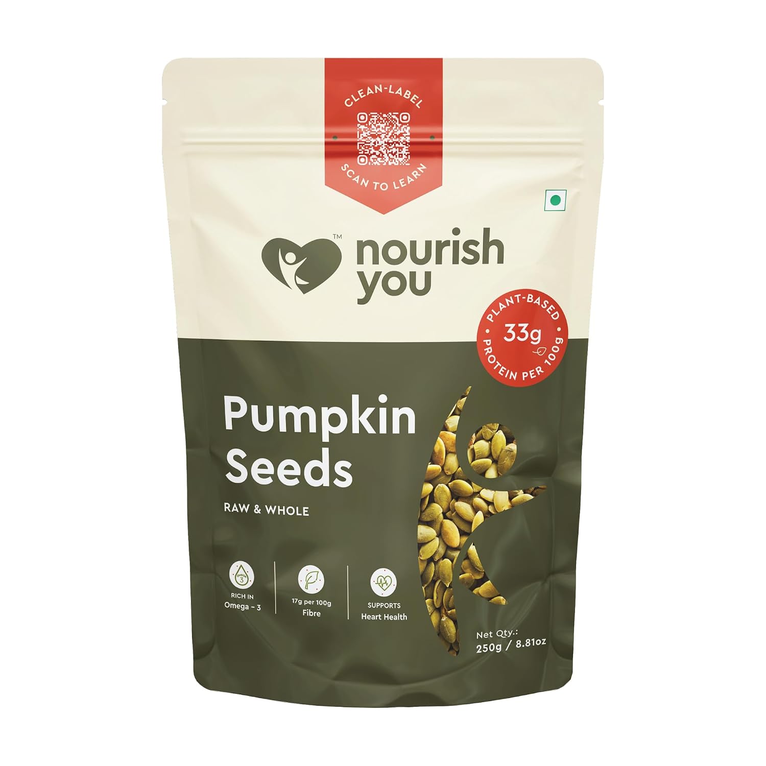 Nourish You Raw Pumpkin Seeds 250 gm – High Protein, Fiber-Rich Superfood Snack | Nutrient-Dense & Crunchy Seeds for Healt...