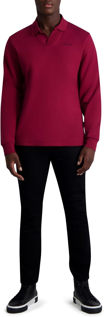 Karl Lagerfeld Men's Signature Logo Long Sleeve Polo Top