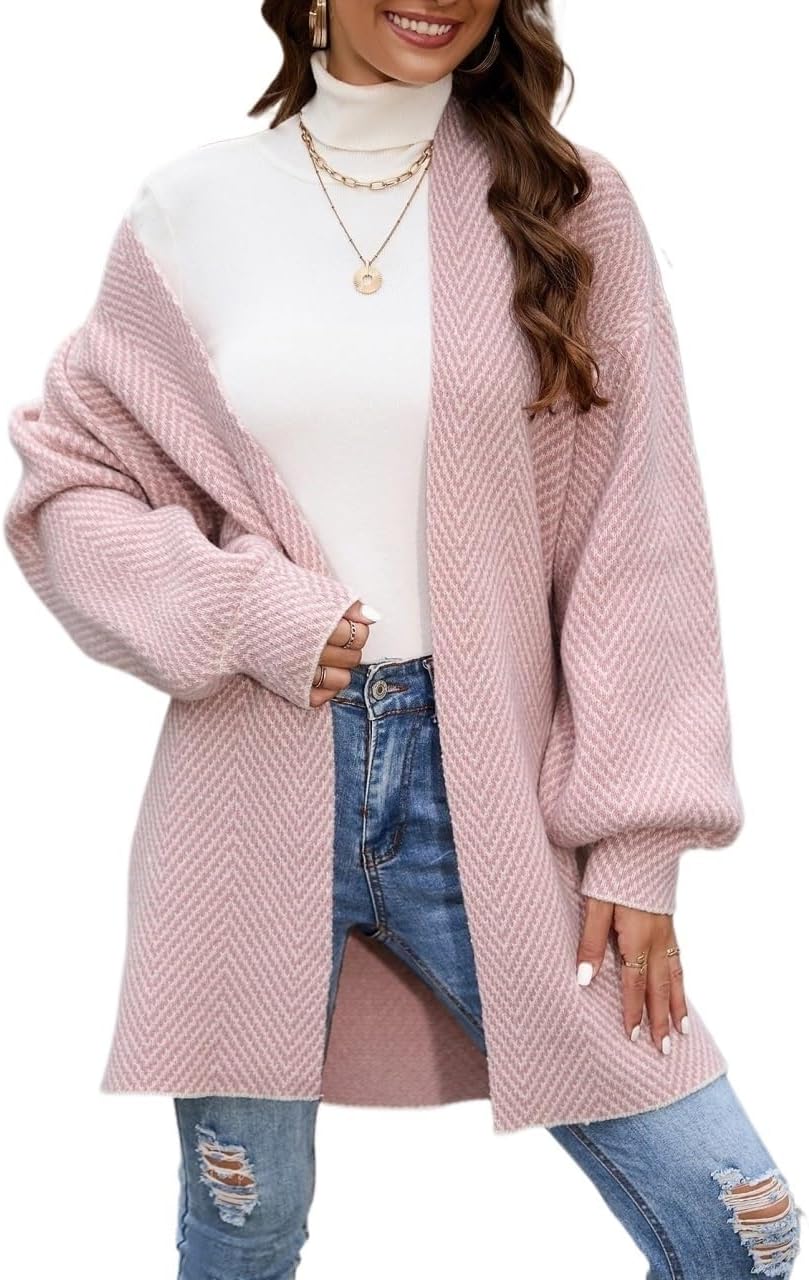 Women's Trench Coat Casual Long Sleeve Bishop Sleeve Drop Shoulder Cardigan Classic Overcoat