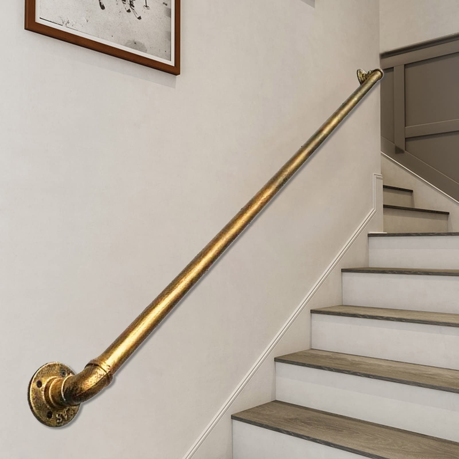 KHLMSRXJ Handrails for Stairs 3M/3.5M/4M/5.4M, Wall Mounted Hand Rail Banister for Indoors and Outdoor, Metal Wrought Iron Water Pipe Design Railing Safety Grab Bar Bronze/19Ft/5.7M
