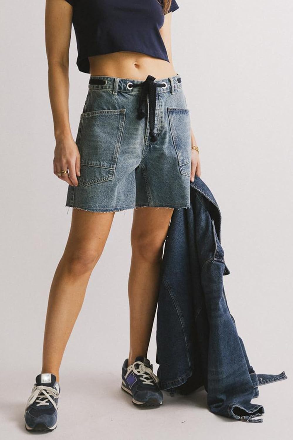 Jean Shorts Womens Drawstring Low Waist Wide Leg Denim Shorts Y2k Summer Jorts with Pockets - Image 3