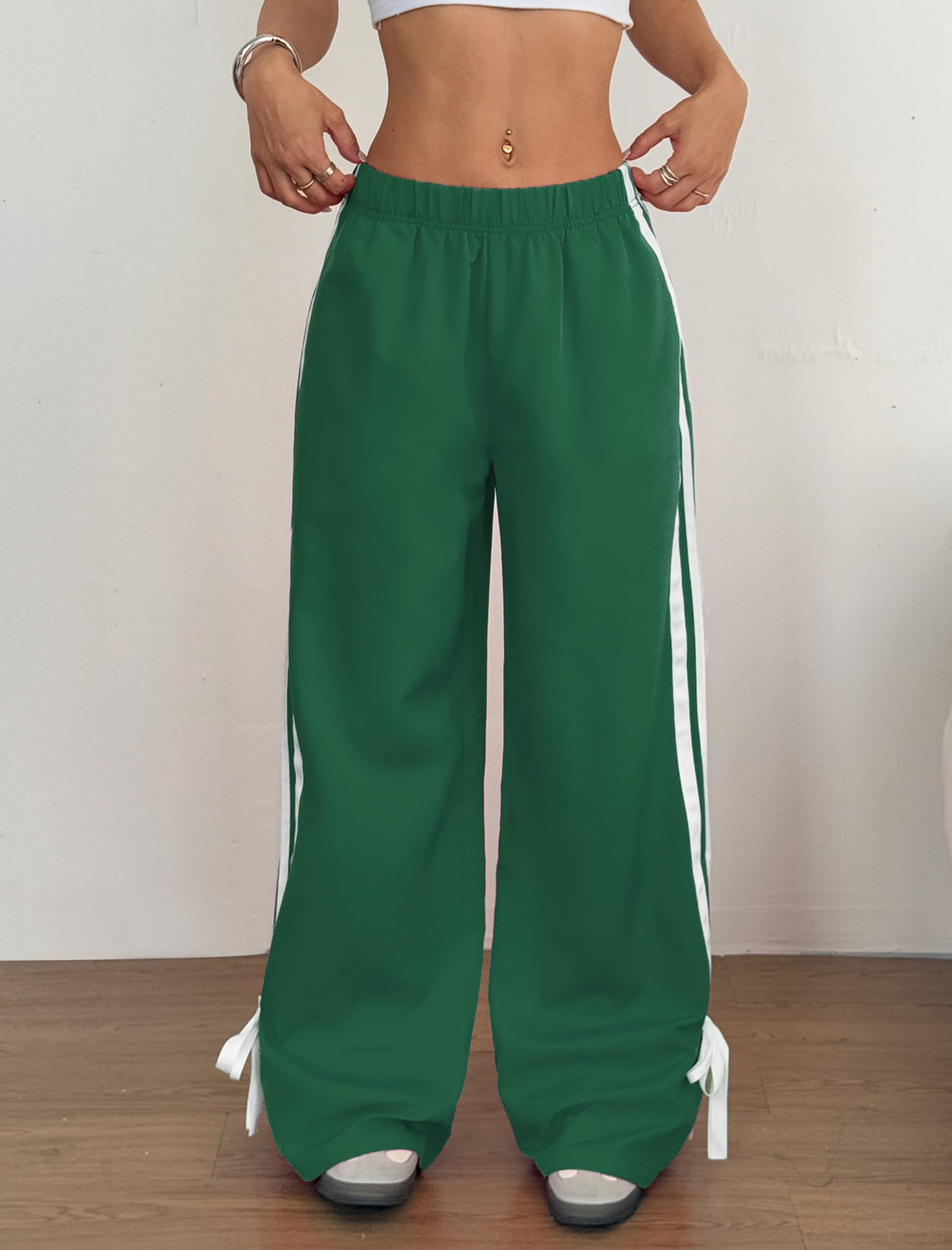 ZAFUL Womens Side Striped Pant Baggy Wide Leg Sweatpants Elastic Waisted Contrast Stripes Loose Fit Trousers