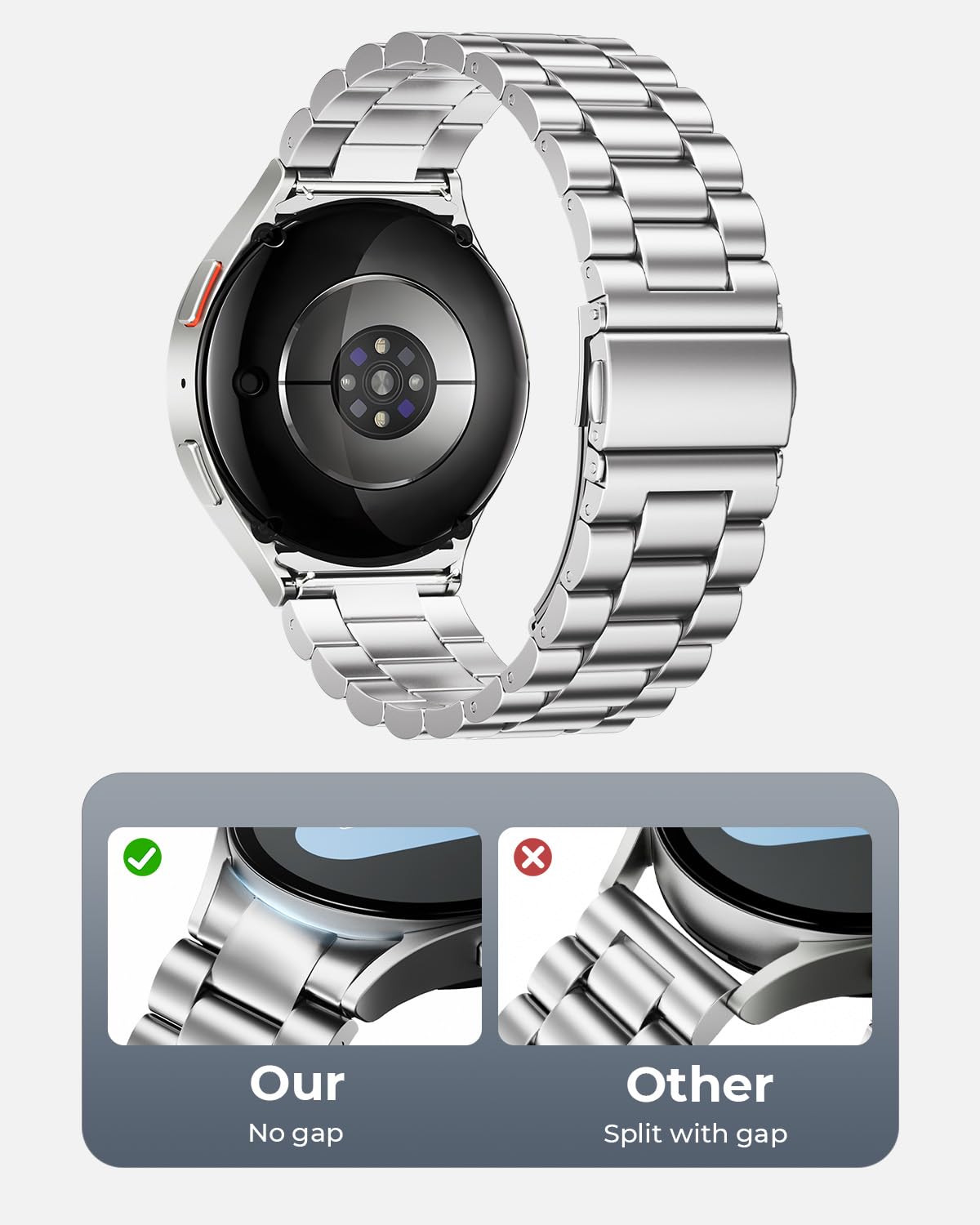 SUNDAREE Cinturino Compatibile con Samsung Galaxy Watch 7 44MM 40MM/6 Claissc 47MM/5 Pro 45MM,No Gap Uomo Metallo Acciaio Orologio Cinturini Ricambio Band per Watch FE/6/5/4 46MM 43MM 42MM,Argento