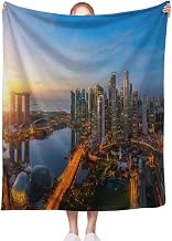 Singapore Soft Warm Lightweight Blankets Cozy Blankets Singapore City and Sunrise Sky in Harbour Side View Cozy Bed Blankets Throws for Living Room Decor 30x40 Inch