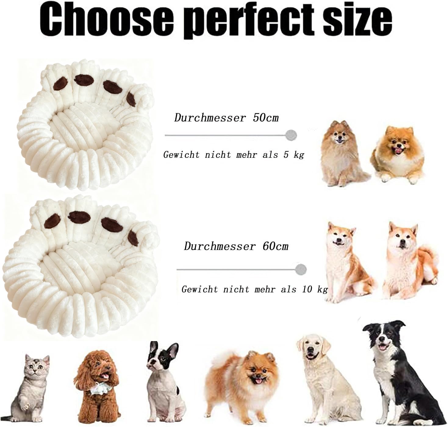 Cuccia Cane Interno Letto Morbida per Cani Lettino Gatto Lettino per Animali Domestici Cuccia per Gatti Fluffy Peluche Letto per Cani Lavabili Antiscivolo (Beige, 60cm)