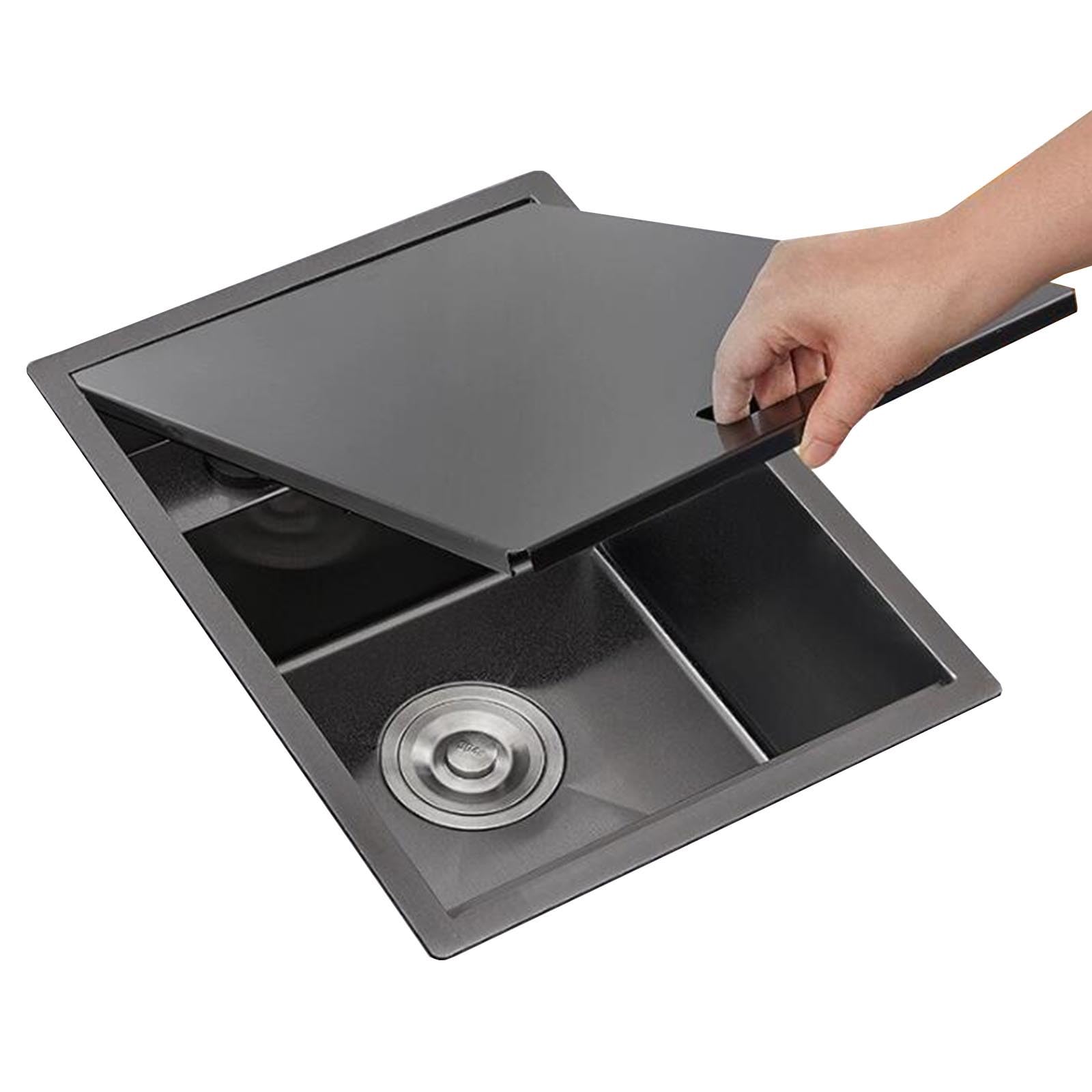 CZYWKDDPP Single Bowl Stainless Steel Invisible Sink With Foldable Faucet Drain Cover For Bars RVs Small Kitchen Built-in Concealed Basin Vegetable Washing Countertop Convenience(35 * 45 21cm)