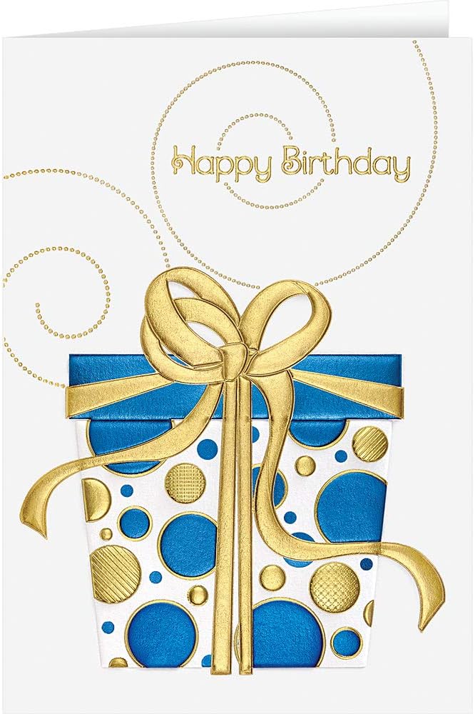 The Gallery Collection, 25 Personalized Birthday Cards with Foil-Lined Envelopes (Gold Ribbon Birthday), For Business or Consumer