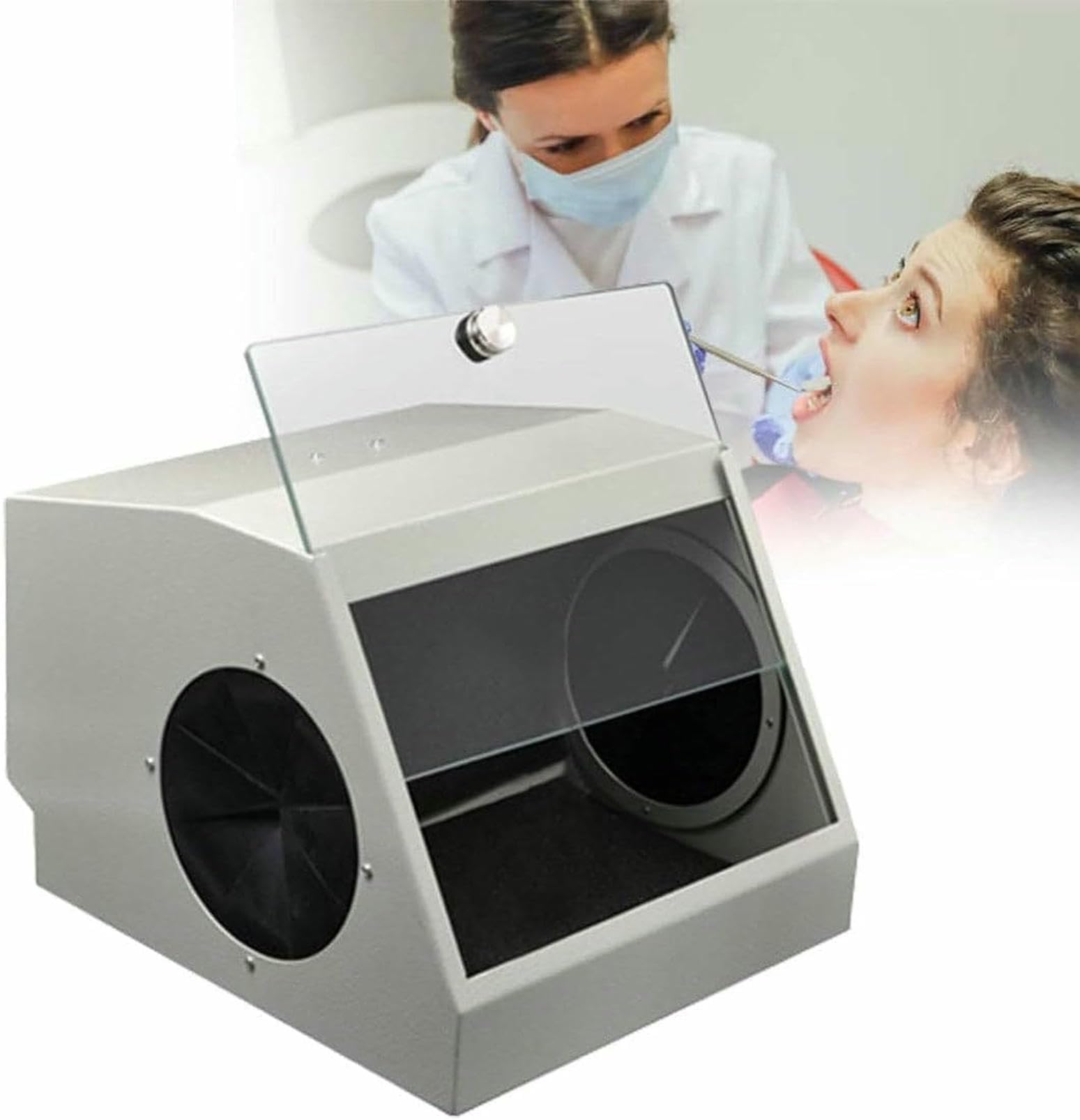 Caja colectora de polvo con extractor de vacío y filtro para aplicaciones dentales y de molienda, protege del polvo, solución eficiente y fiable