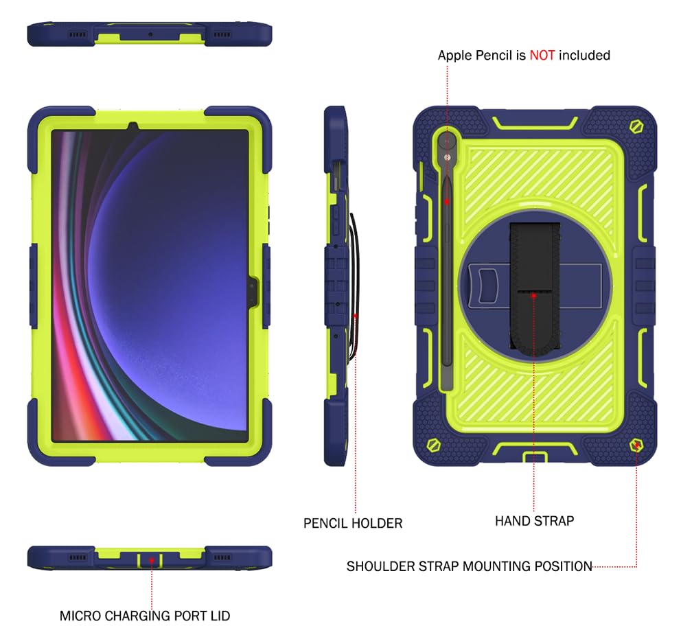 Coque de protection pour Samsung Galaxy Tab S10 Lite et S9 FE antichoc avec porte-stylo vert - 4