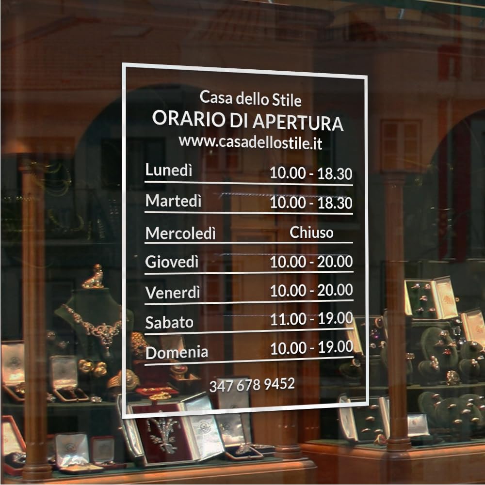 Autocollant per orari personalizzato per vetrine del negozio - Design 1
