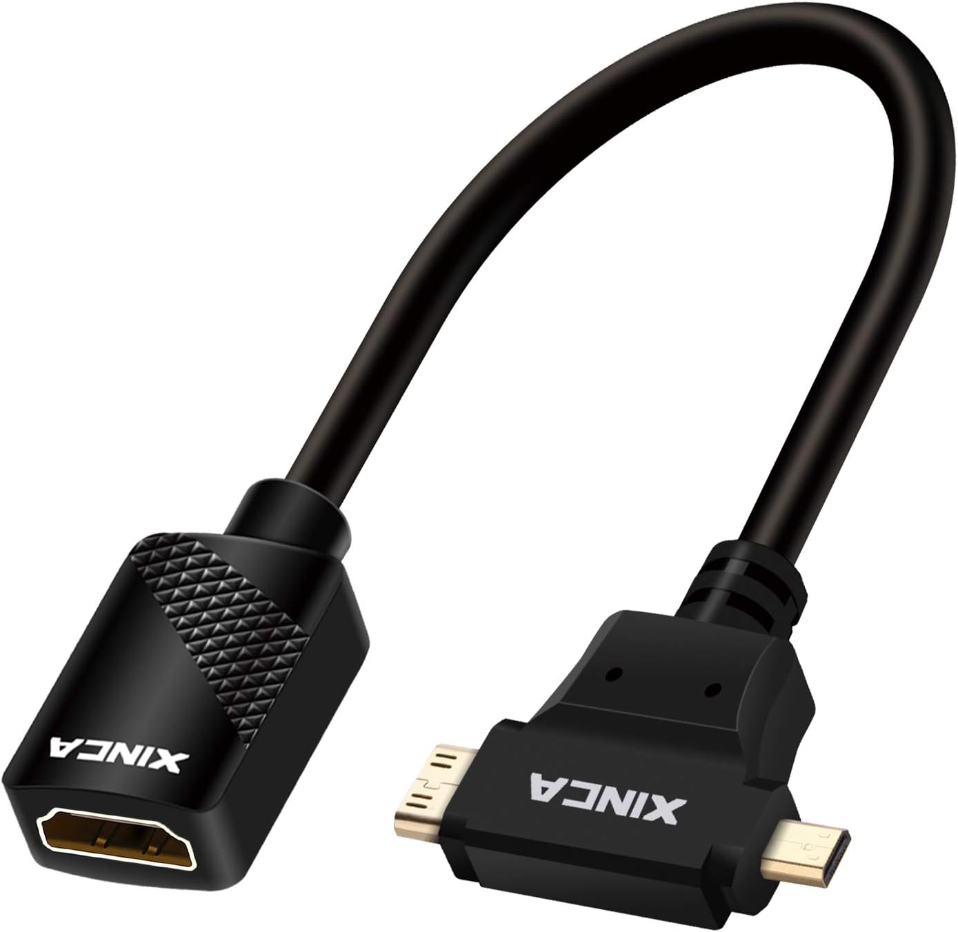 XINCA HDMI Adapter 2 in 1 Mini HDMI and Micro HDMI Male to HDMI Female Extension Cord, HDMI Coupler Gold Plated HDMI Cable Connector 0.75ft