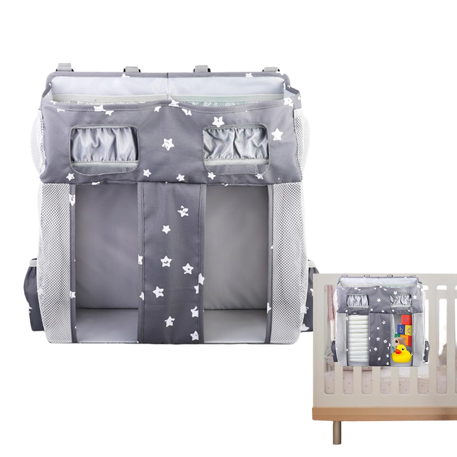 Organizador de Cama Bolsa Pañales Gran Capacidad, Bolsillos, Apilable | Bolsa De Almacenamiento Oxford Para Cuna Guardería Dormitorio Niños Juguetes Toallitas Biberón Babero