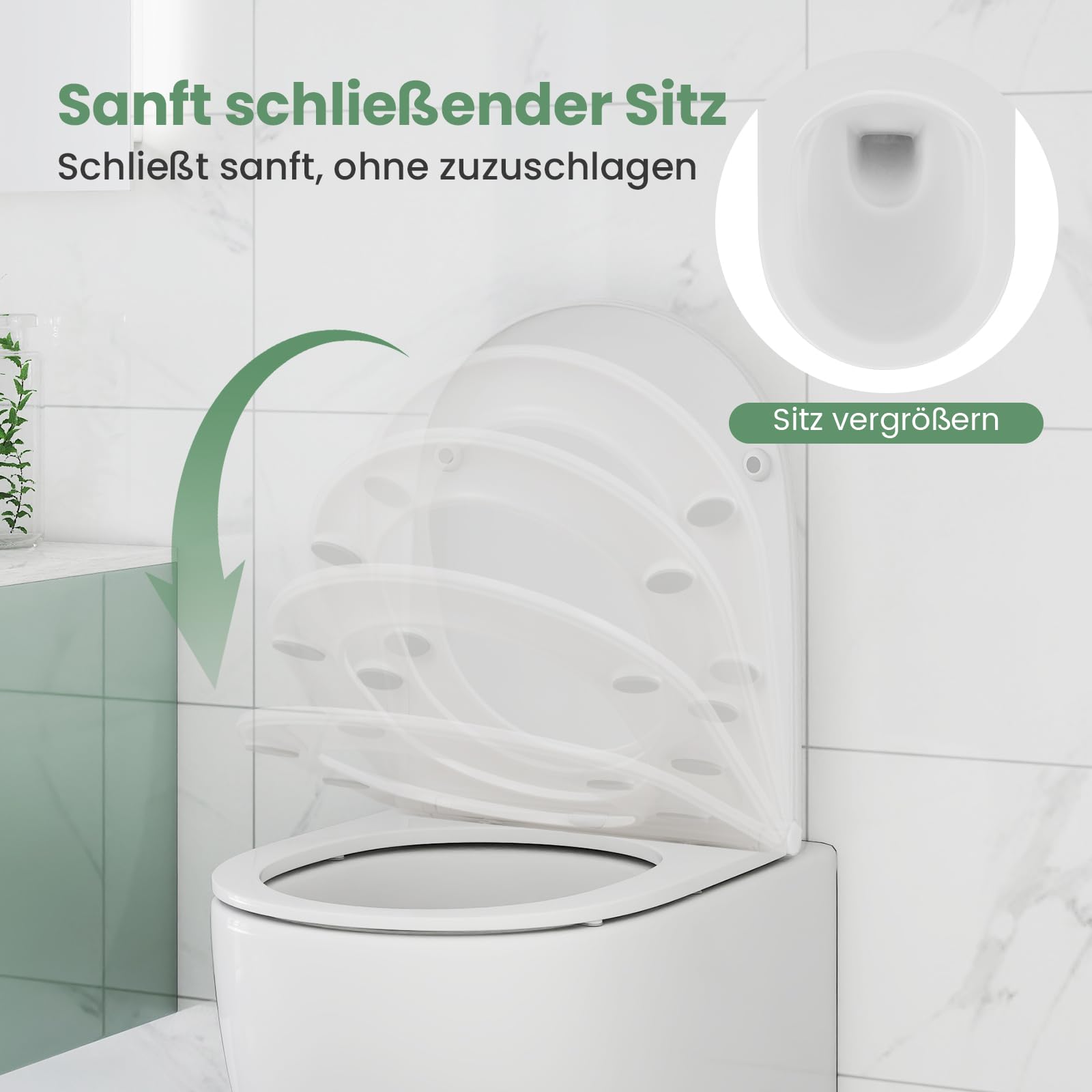 COSTWAY Naścienna muszla klozetowa bez obramowania, ceramiczna wisząca muszla klozetowa z deską sedesową, system podwójnego spłukiwania 4 l/6 l, wolnoopadająca i formaldehydowa Urea, kompletny zestaw