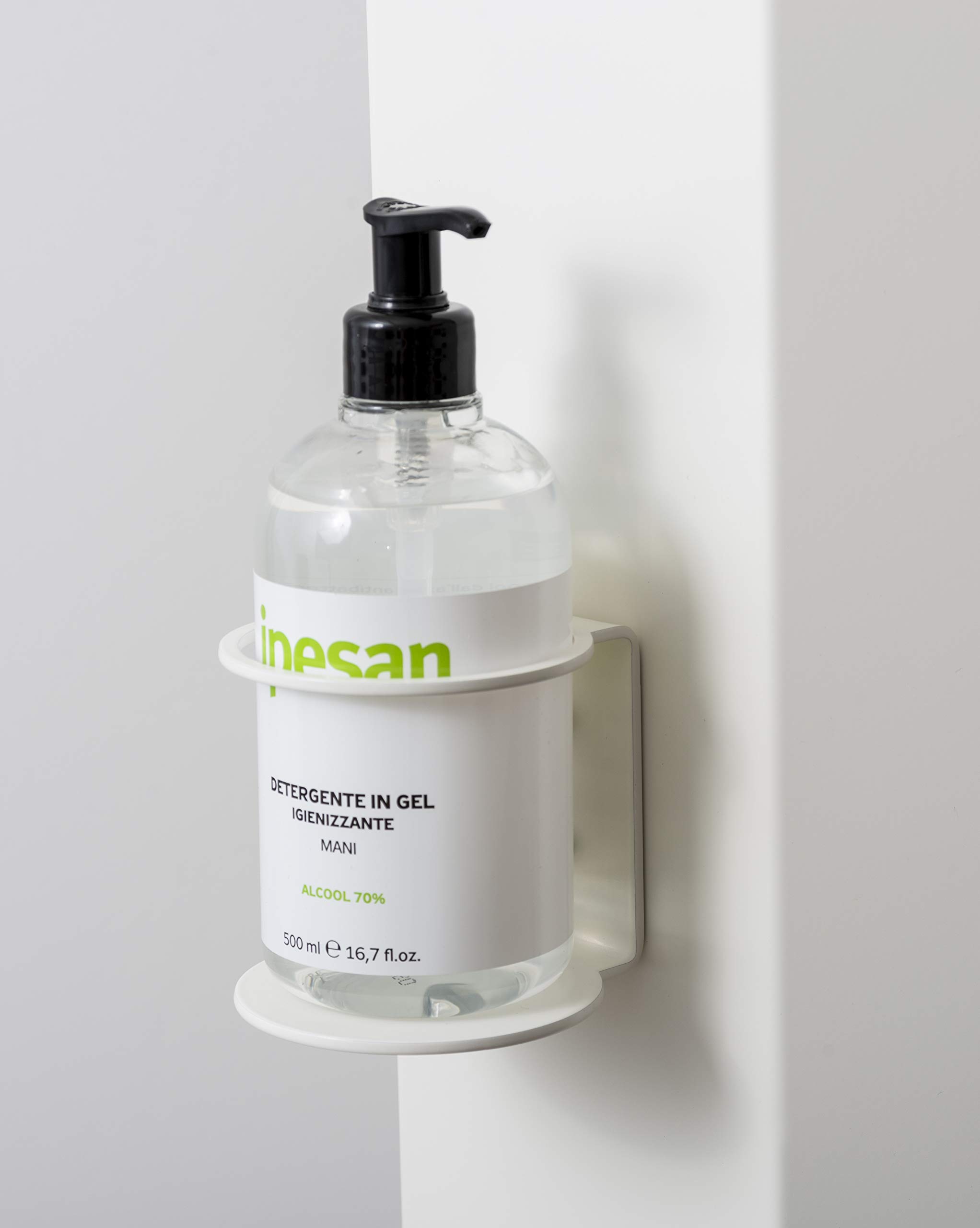 IPEA Porta Flacone da Parete in Ferro – Portaflacone da Muro per Dispenser di Gel Igienizzante, Sapone, Bottiglie – Per Casa, Negozio, Hotel, Azienda – Bianco – Altezza 90 mm, BSFLAB