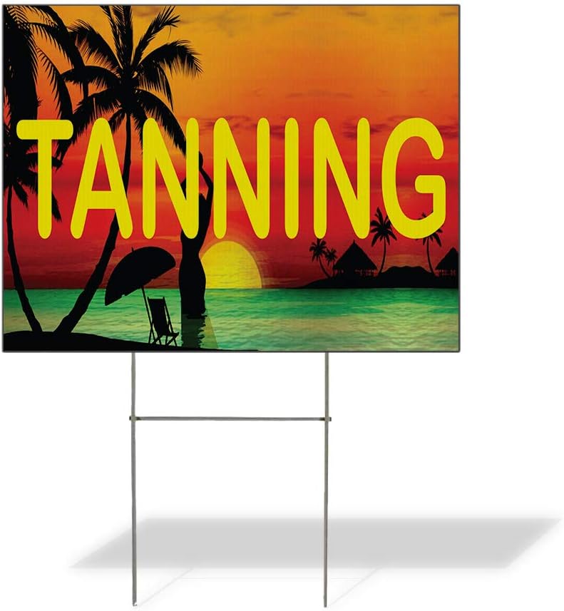 Weatherproof Yard Sign Tanning Business A Yellow Lawn Garden Salon & Spa 18x12 Inches 2 Sides Print