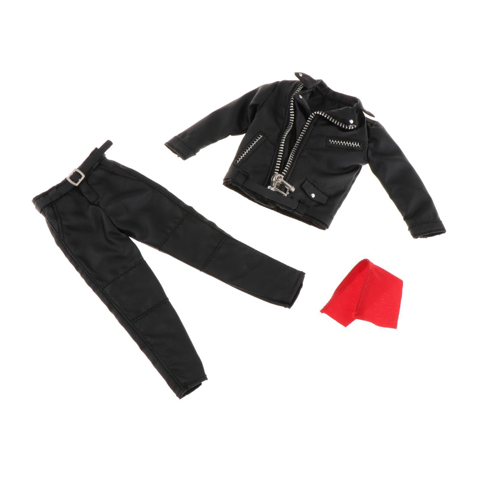 Puppenzubehör im Maßstab 1:12, bestehend aus Miniaturjacke und Hose, inklusive Kostüm, Hose und Gürtel, 1 Jacke, Modell aus PU Leder