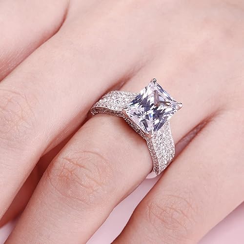 Miniatura 2 de Jeulia Anillo de boda clásico de corte radiante juego de novia de plata de ley con halo de diamante, anillo de compromiso, el mejor regalo de