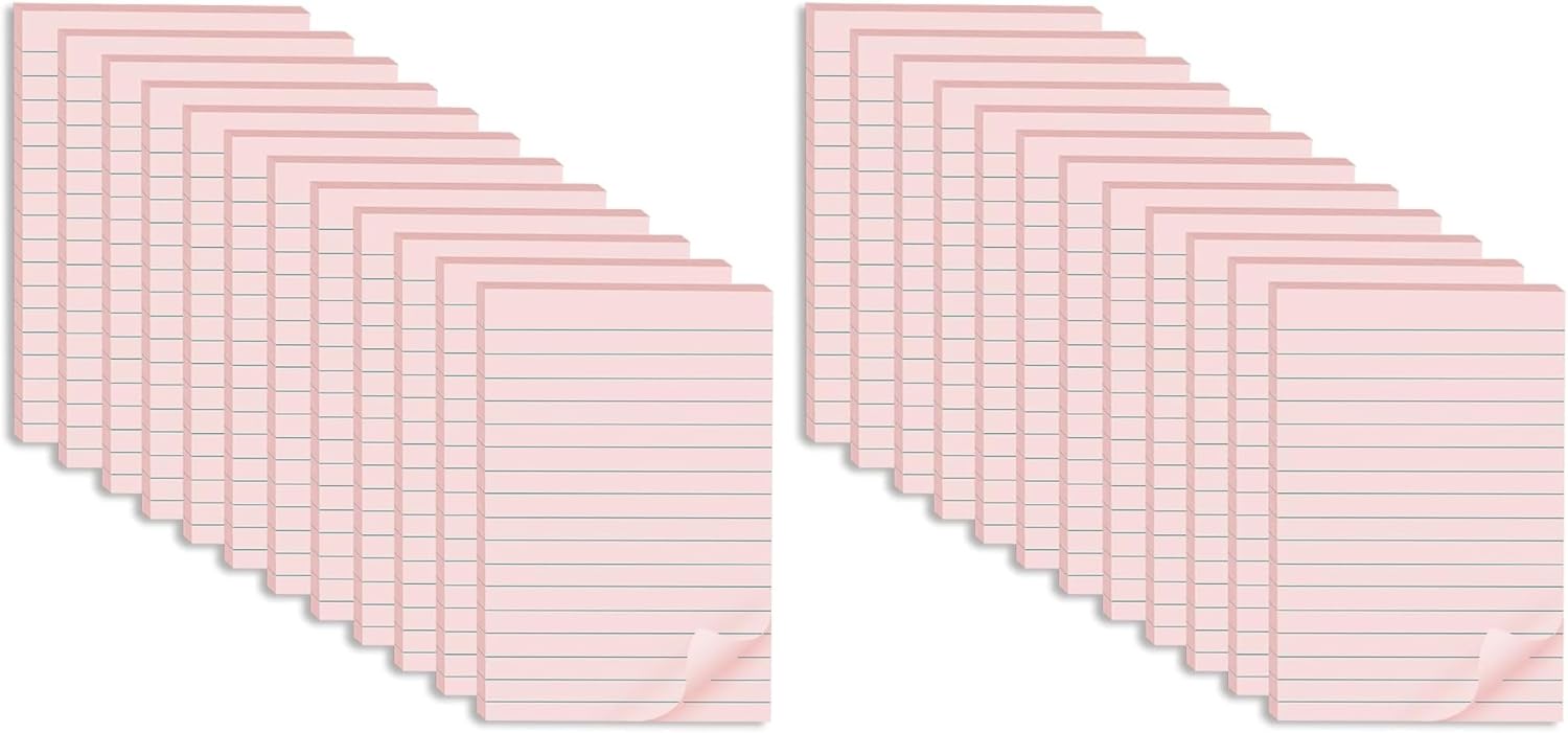 (24 Pack) Lined Sticky Notes 4x6 in,Light Pink Large Notepads with Lines,Ruled Stickies Super Sticking Power,Office School Memo Note Pads,Post on Windows Doors,Recyclable,Easy to Write on