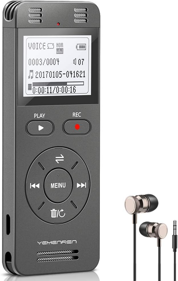 Digital Voice Activated Recorder, Yemenren 8GB Sound Audio Recorder Dictaphone for Lectures Meetings, USB, Rechargeable (Grey)