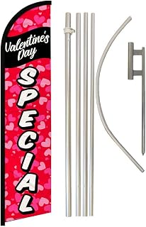 Valentine's Day Special Windless Banner Advertising Flag & Pole Kit - Perfect for Restaurants, Food Trucks, Food Courts, Shops, Events, Cafes