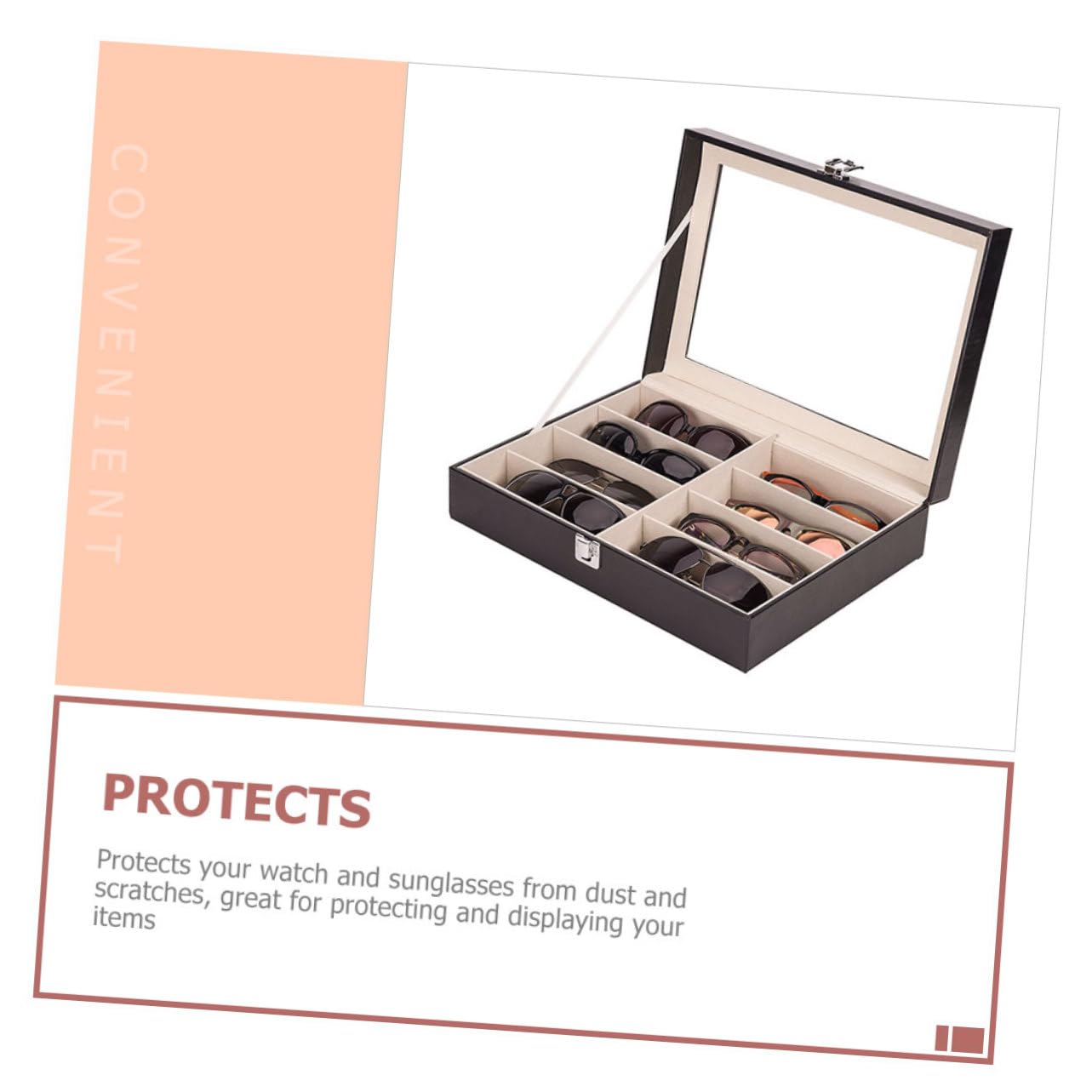 FOMIYES Boîte de Rangement Protection et Affichage Élégant en Cuir Pu Couleur Noir pour Lunettes de Soleil et Montres pour Usage Personnel Magasin