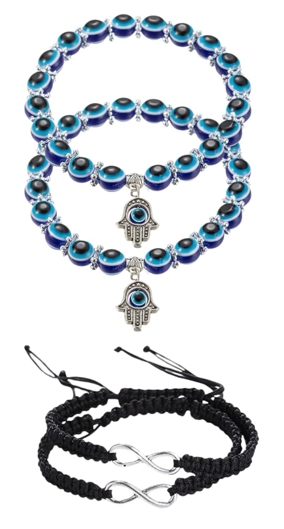 BLACK THREAD Jewellery 8MM Evil Eye hand Charms Bracelet | Infinity Bracelet | Women, Men, Girls & Boys 4 PIECE COMBO (BT GIRLS BRCT 022) (B0DFHDVX35) Amazon Price History, Amazon Price Tracker