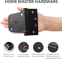 Vista 2 de HOME MASTER HARDWARE Kit de puerta de cierre automático, color negro, bisagras en T de resorte de 3.5 pulgadas, paquete de 2 + pestillo de puerta