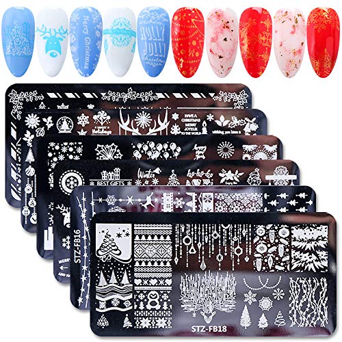 WOKOTO 6Pcs Nail Art Image Stamping Plate Set Christmas Snow Pattern Nail Art Polish Stamping Template Kit Manicure Stencil Collection